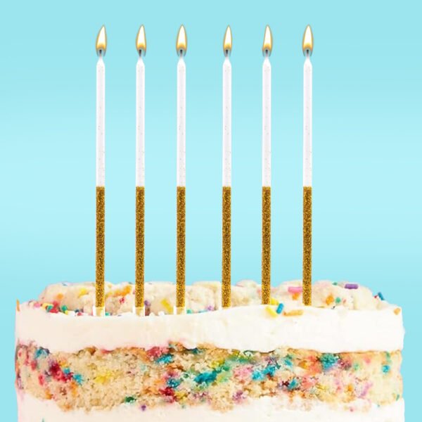 Velas altas glitter ouro 16un