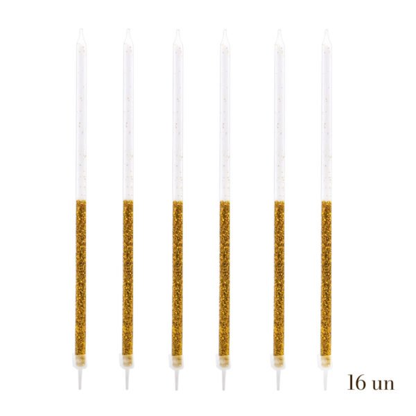 Velas altas glitter ouro 16un - Image 2