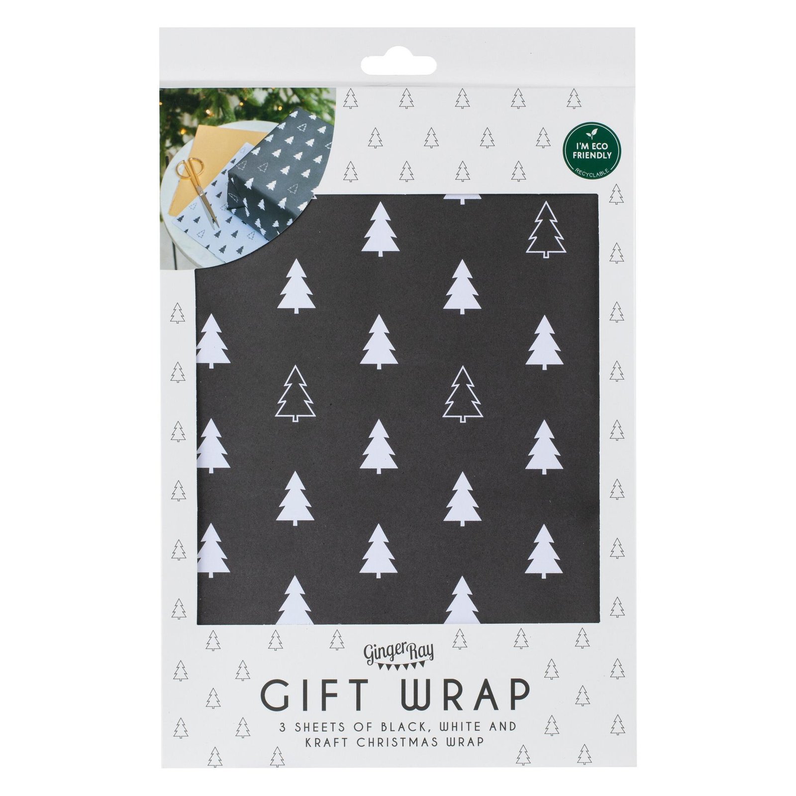 Papel de Embrulho Kraft Monocromático – Pinheiros (Pack 3 folhas) - Image 2