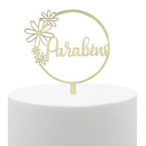 topper bolo parabéns flores