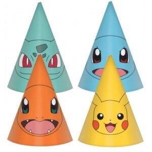 chapéus de festa Pokémon com Pikachu e personagens coloridos