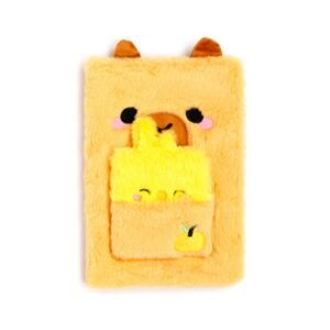 Bloco de notas em pelúcia capivara com pintinho e mini bloco frontal
