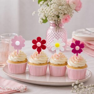 Topper flores coloridas para decoração de cupcakes e bolos