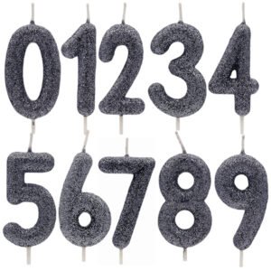 Vela glitter preta número para bolo de aniversário