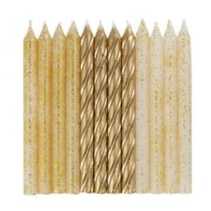 Conjunto de 24 velas de aniversário douradas com efeito espiral e glitter