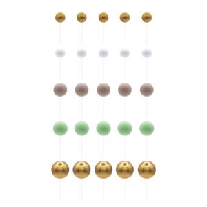 Conjunto de esferas decorativas verde, bege e ouro para decoração de bolos com 50 peças.