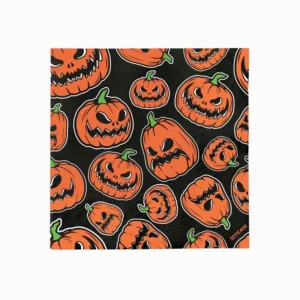 Guardanapos Halloween pretos com padrão de abóboras laranja assustadoras