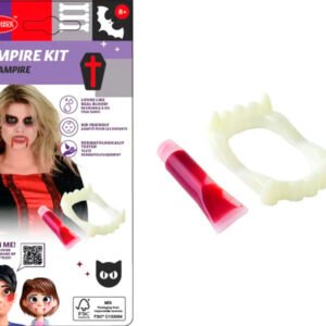 Kit de vampiro para Halloween com dentes falsos e tubo de sangue artificial