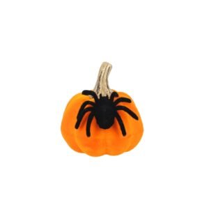 Abóbora laranja de veludo com aranha preta para decoração de Halloween