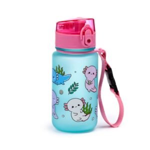 Garrafa infantil Axolote 350 ml azul e rosa com alça