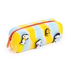 Estojo de silicone Snoopy e Woodstock Peanuts com charms amarelo e azul