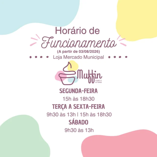 ⏰ Horário de Agosto

A partir desta semana, com o alargamento do horário do Mercado Municipal, a Muffin passa a funcionar com o seguinte horário:

🕤 9h30 – 13h00
🕝 15h00 – 18h30

Esperamos por vocês! 💛